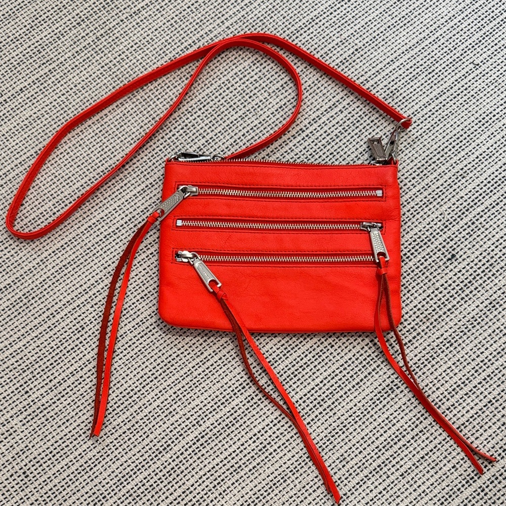Rebecca Minkoff Orange-Red Leather Crossbody with Tassel Zips